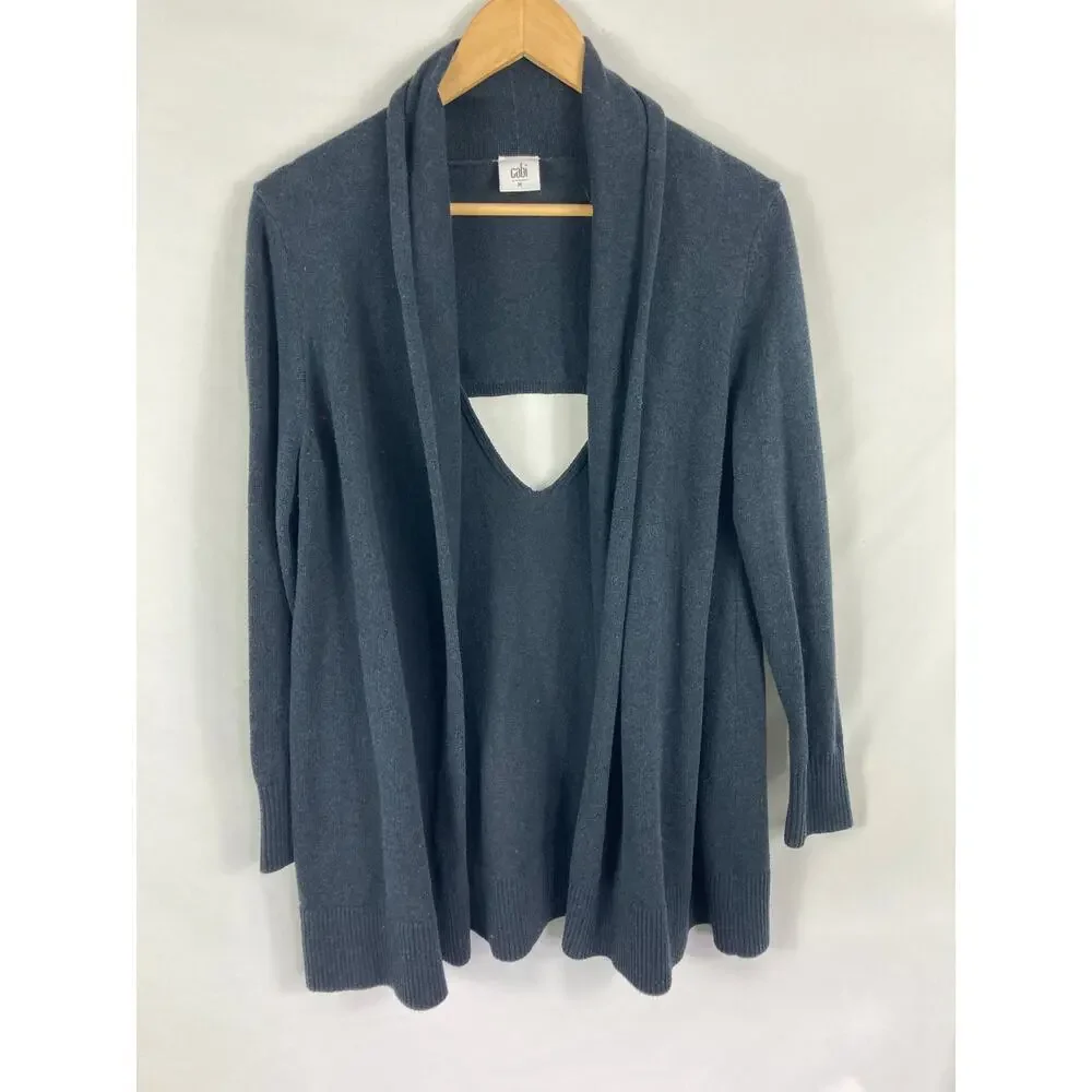 CAbi Victoria Keyhole Knit Cardigan Sweater Black Size Medium